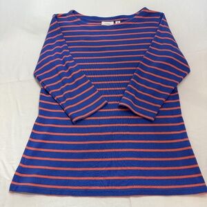 LL Bean Boatneck Top M | Blue Orange Stripe | Grandmacore Y2K 3/4 Sleeve